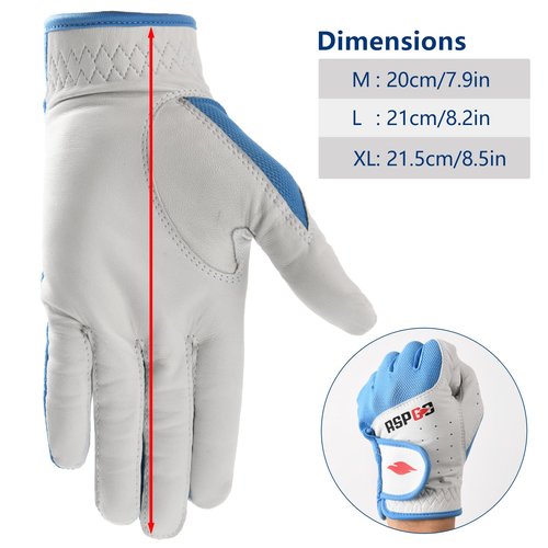 RSPGO Men's and Women's Single Pack Left - Handed Breathable Golf Gloves Crafted from All - Premium Soft Cabretta Leather for Enhanced Grip and Durability,Blue Larger