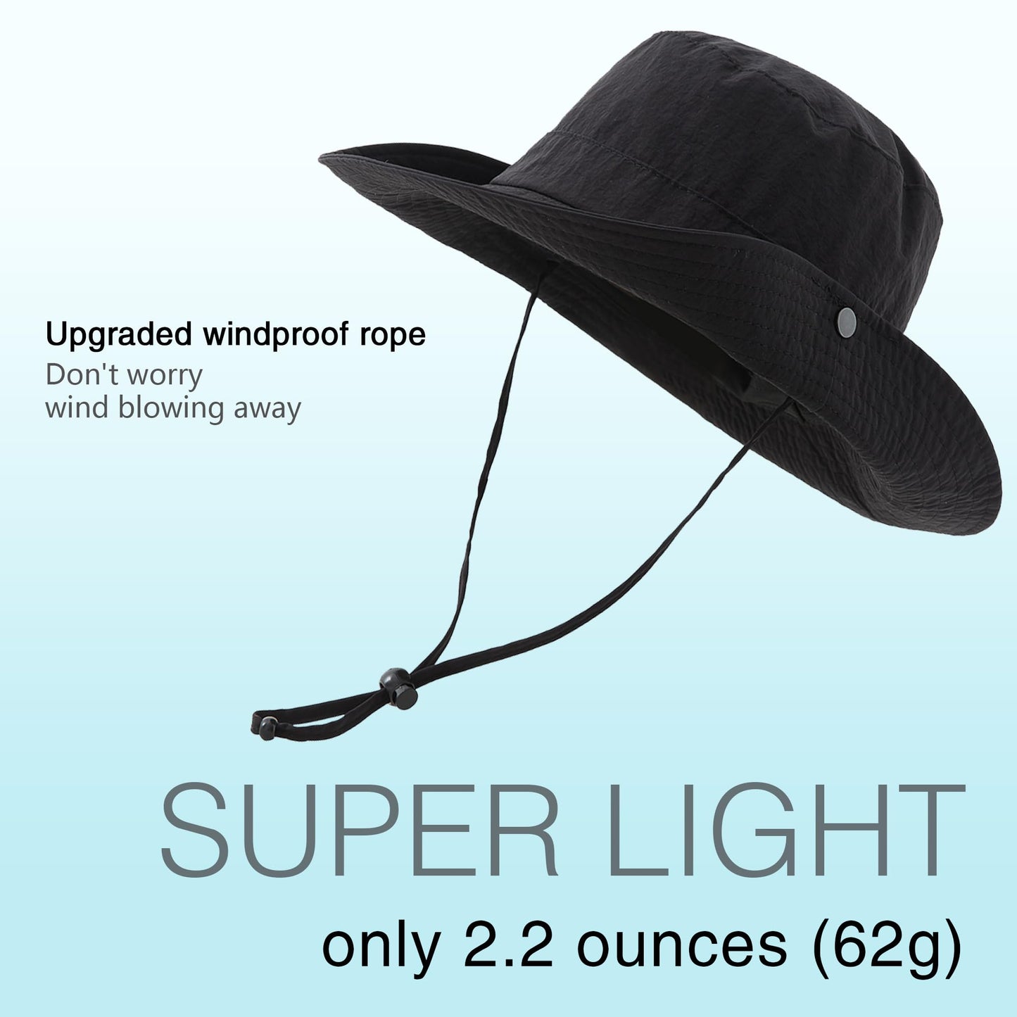 Lanzom Sun Hat for Women Men Wide Brim Waterproof Hiking Hat Foldable Hat for Fishing Gardening Camping Beach(US, Alpha, Small, Medium, Black)