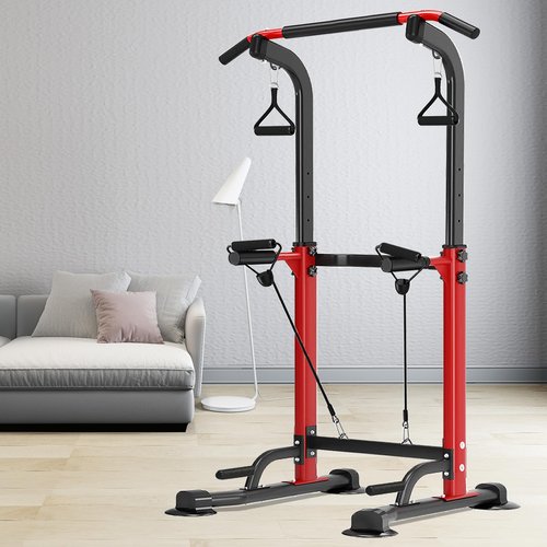 Trlakepreble Power Tower Pull Up Bar,Pull-Up Rack Dip Station,Height Adjustable Multi-functional Home Strength Training Gym Equipment, Save Space,People Below 6 feet