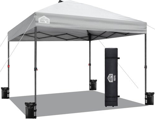 Vibemo 10x10 Pop Up Canopy Party Tent with Roller Bag, Quick 1-Person Setup, 3 Height Settings, Includes 4 Sandbags, 8 Stakes, 4 Guylines, Waterproof, UPF50+ Sun Protection for Beach and Outdoor Use