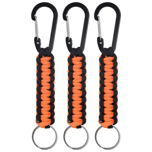 M METERXITY 3-Pack Braided Paracord Keychain with Clips, 6.7 Inch Paracord Lanyard Clips Durable Hanger Hook for Backpacks Water Bottle for Camping/Hiking/Fishing/Traveling [Orange and Black]