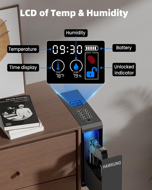 Gun Safe, Slider Biometric Gun Safe for Handgun Mounted Single Bedside Pistol Case with 3 Ways Quick Access Gun Lock Box for Nightstand, Bed, Desk, Wall, Dresser