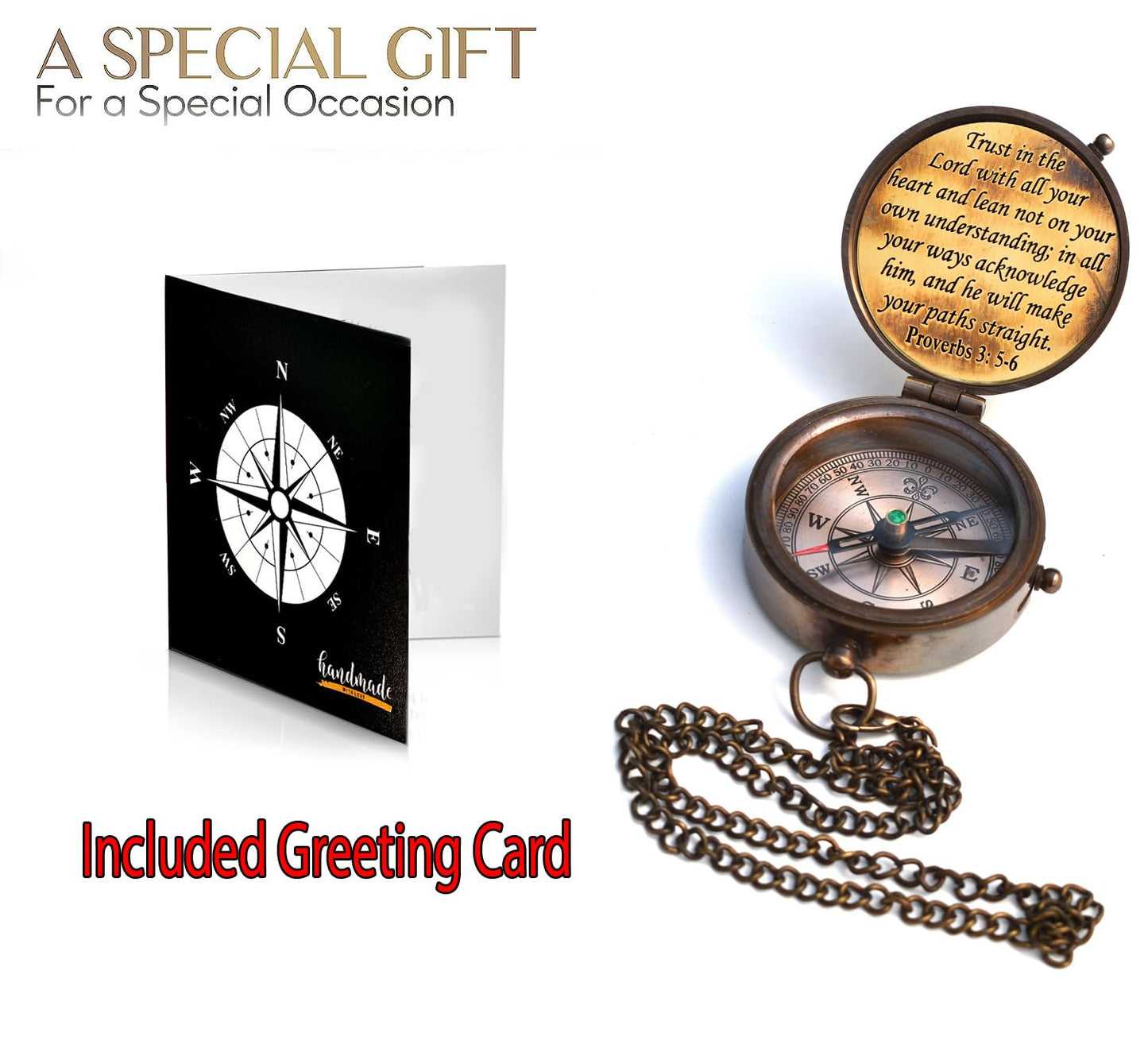 Trust in The Lord-Proverbs 3: 5-6 Quote Engraved Compass with Wooden Box, Greeting Card Included-Viking compass-Gift Compass-Christian, 2025 Graduation Day Gifts-Baptism Gifts for Women Mens Boy Girls