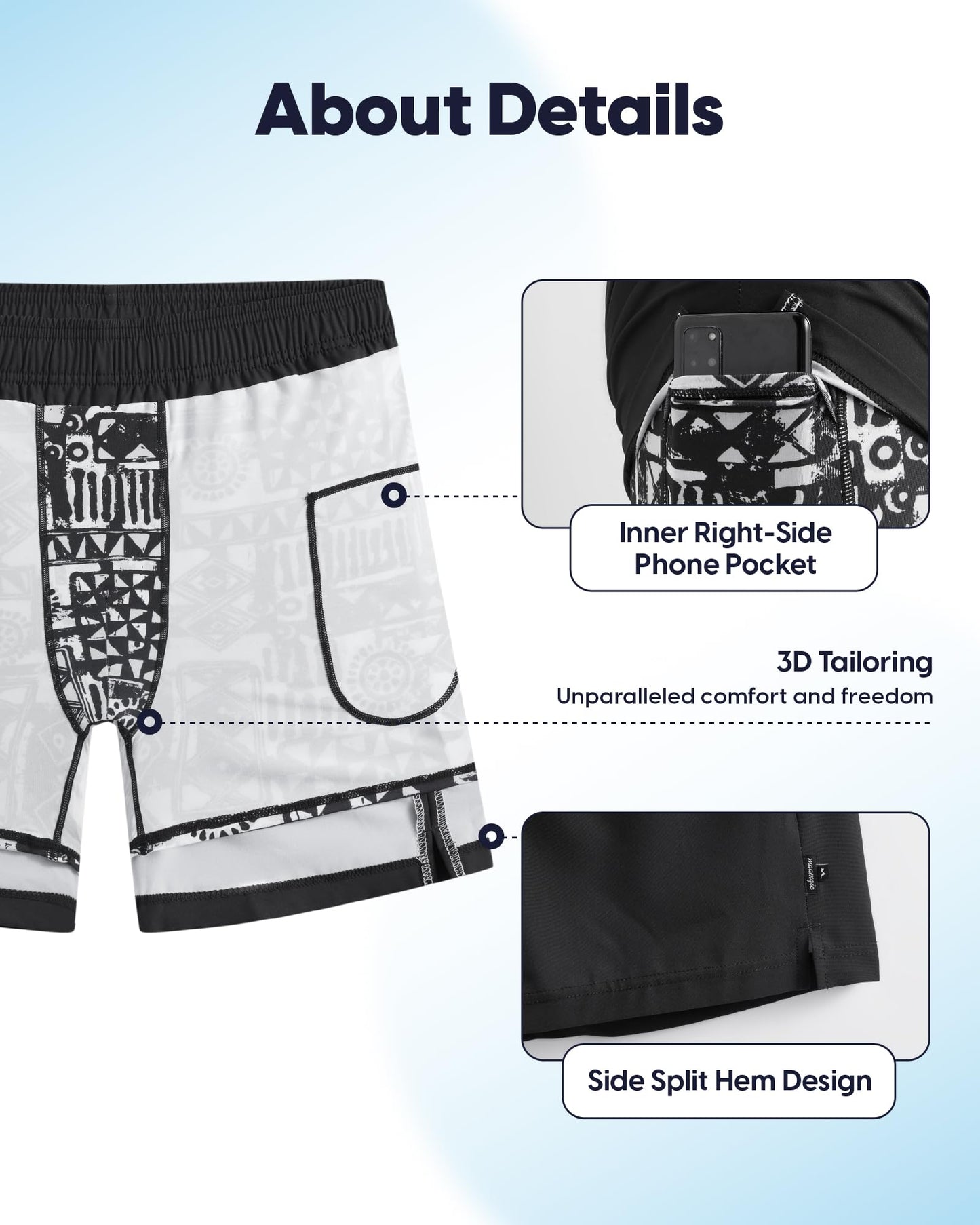 maamgic Mens Swim Trunks - Mens Bathing Suit with Compression Liner 7 Inch Quick Dry Fshion Stretch Zipper Pockets Swimwear Black Floral