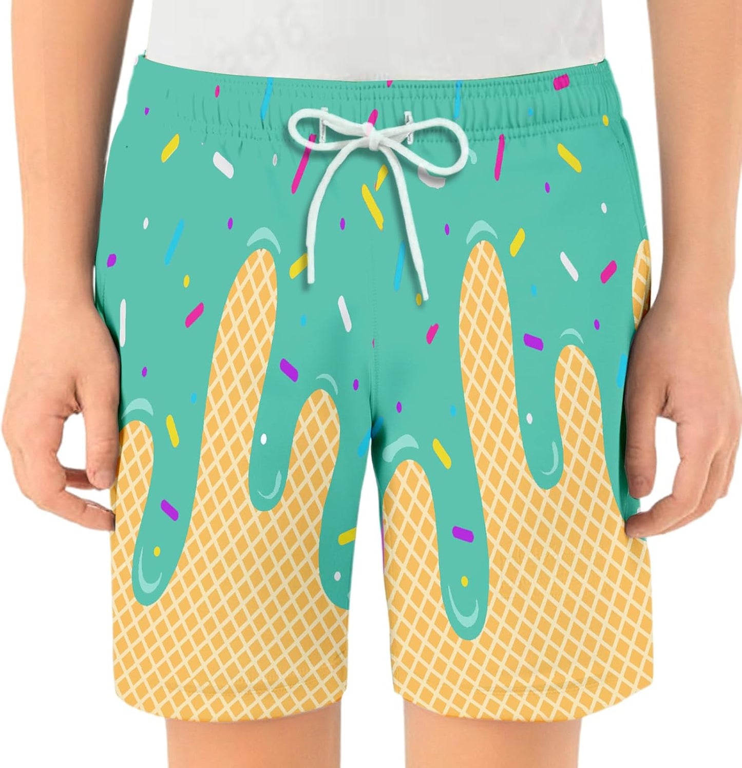 Ice Cream Boy Baseball Shorts Waffle Or Cone Preppy Shorts,Kids Youth Ice Cream Drip Track Short Pants