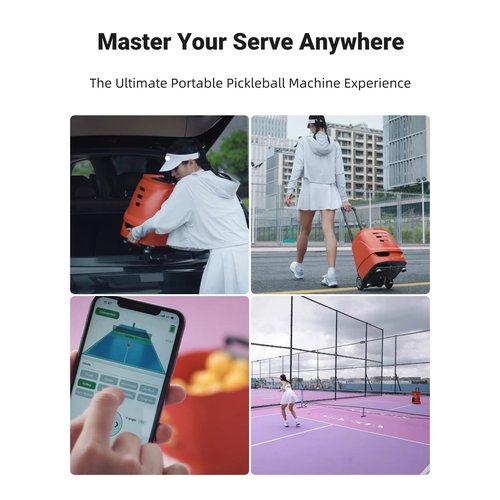 Used PT-Smart Tennis Ball Machine, High-Capacity, Remote-Controlled, Portable Tennis Trainer for Solo & Group Practice