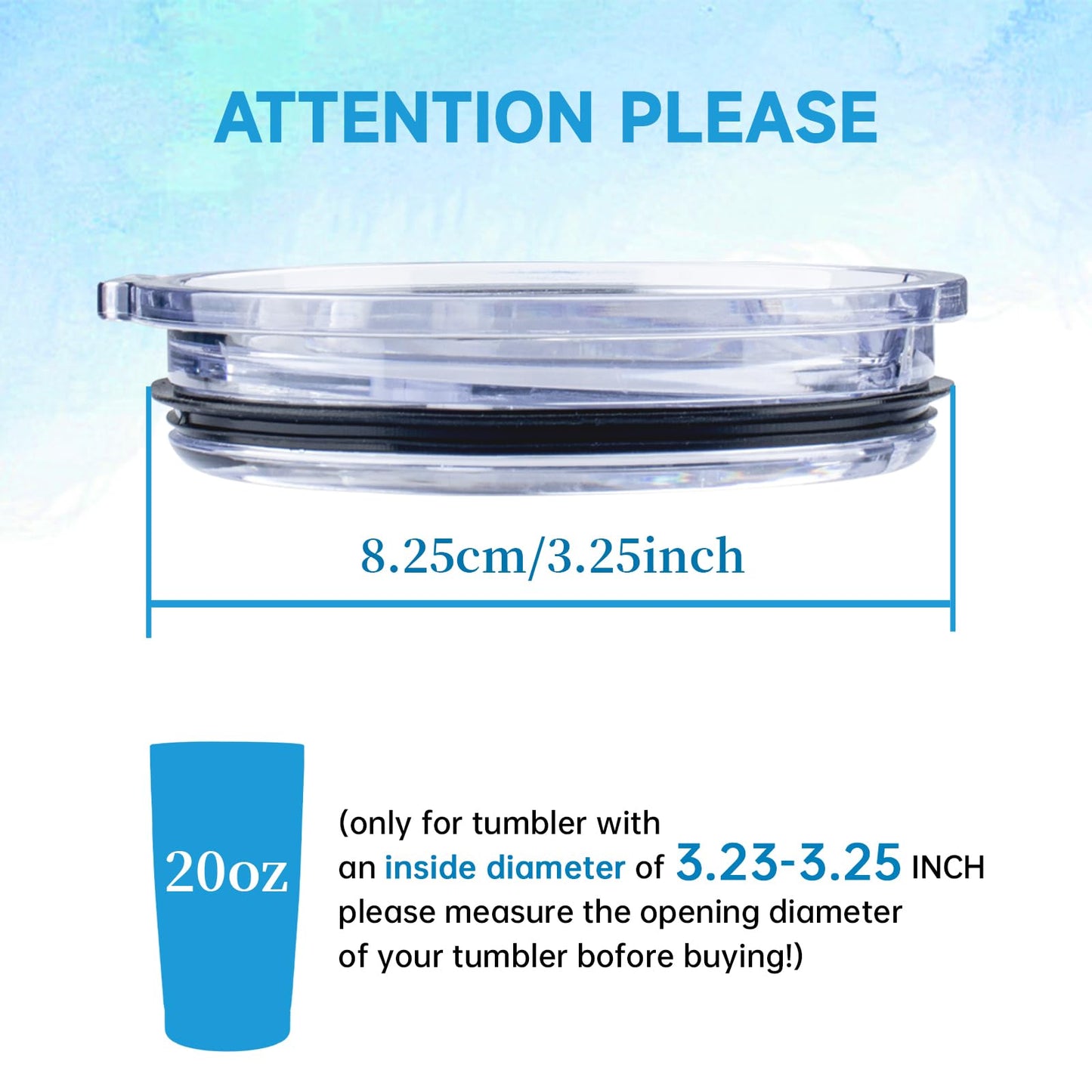 20 oz Tumbler Replacement Lids 2 Pack,Fit of Inner Diameter 3.23 to 3.25 INCH Tumbler Cup,Spill Proof Splash Resistant Tumbler Lids Silicone Sliding Covers BPA-free