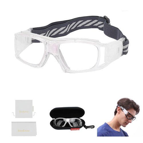 SooGree Sport Goggles Basketball Soccer Football Sports Protective Eyewear Eye Safety Glasses Men Women Racquetball Goggles Lens Replaceable (Transparent Frame Clear Pad)