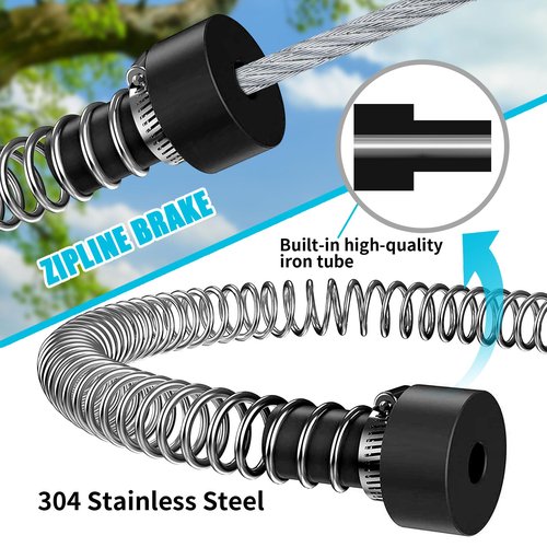 HOKINETY Zip Line Kit for Kids Adults : 100FT Up to 380Lbs - Quick Tighten Zipline for Backyard Outdoor with 100% Rust Proof Removable Trolley Seat Spring Brake