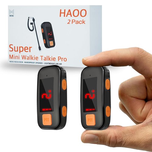 Super Mini Walkie Talkies 2 Pack, Waterproof Two Way Radio with Earpieces Portable FM Transceiver for Outdoor Restaurant Baseball Retail Store