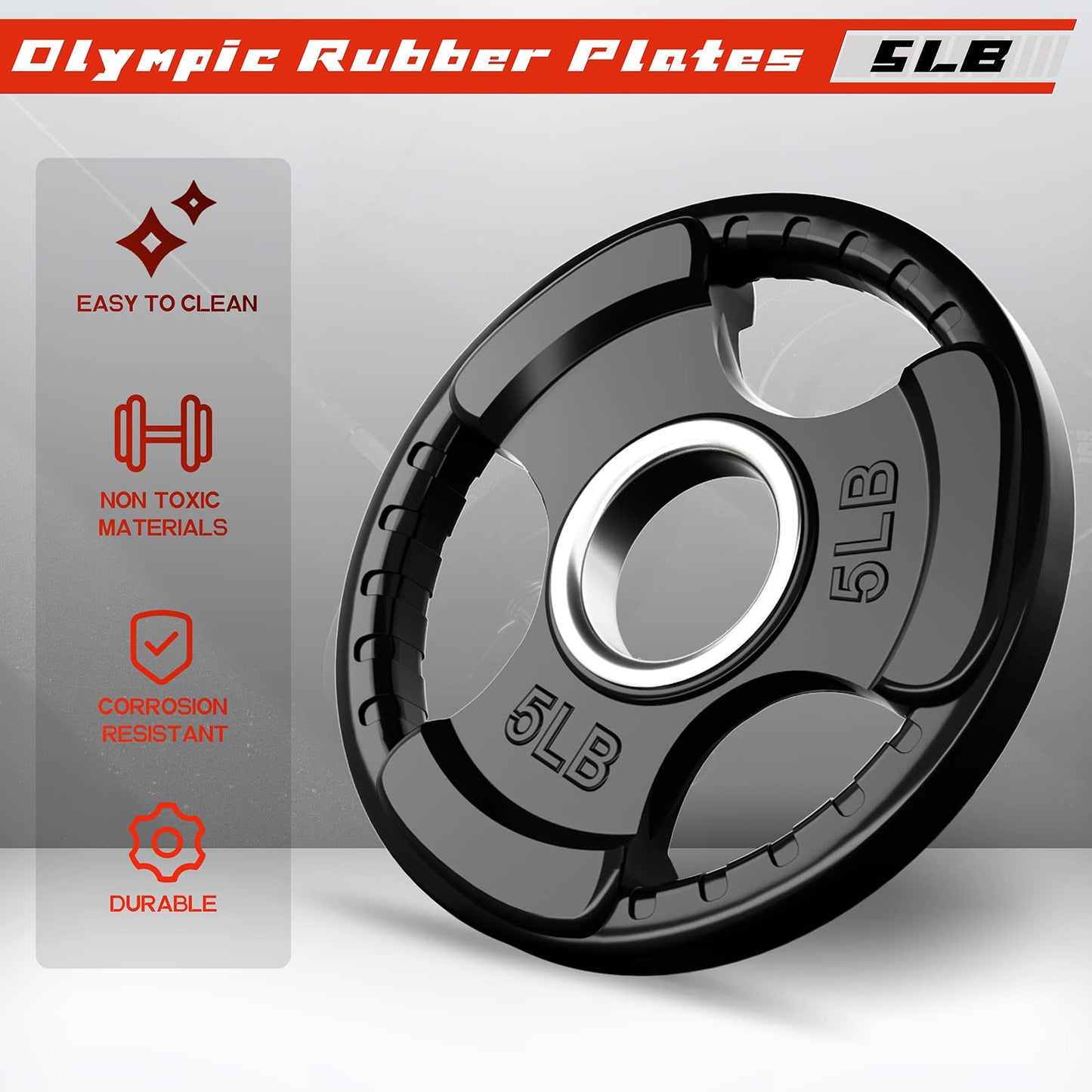 RitFit Olympic Rubber Grip Weight Plates, 2-Inch Barbell Set