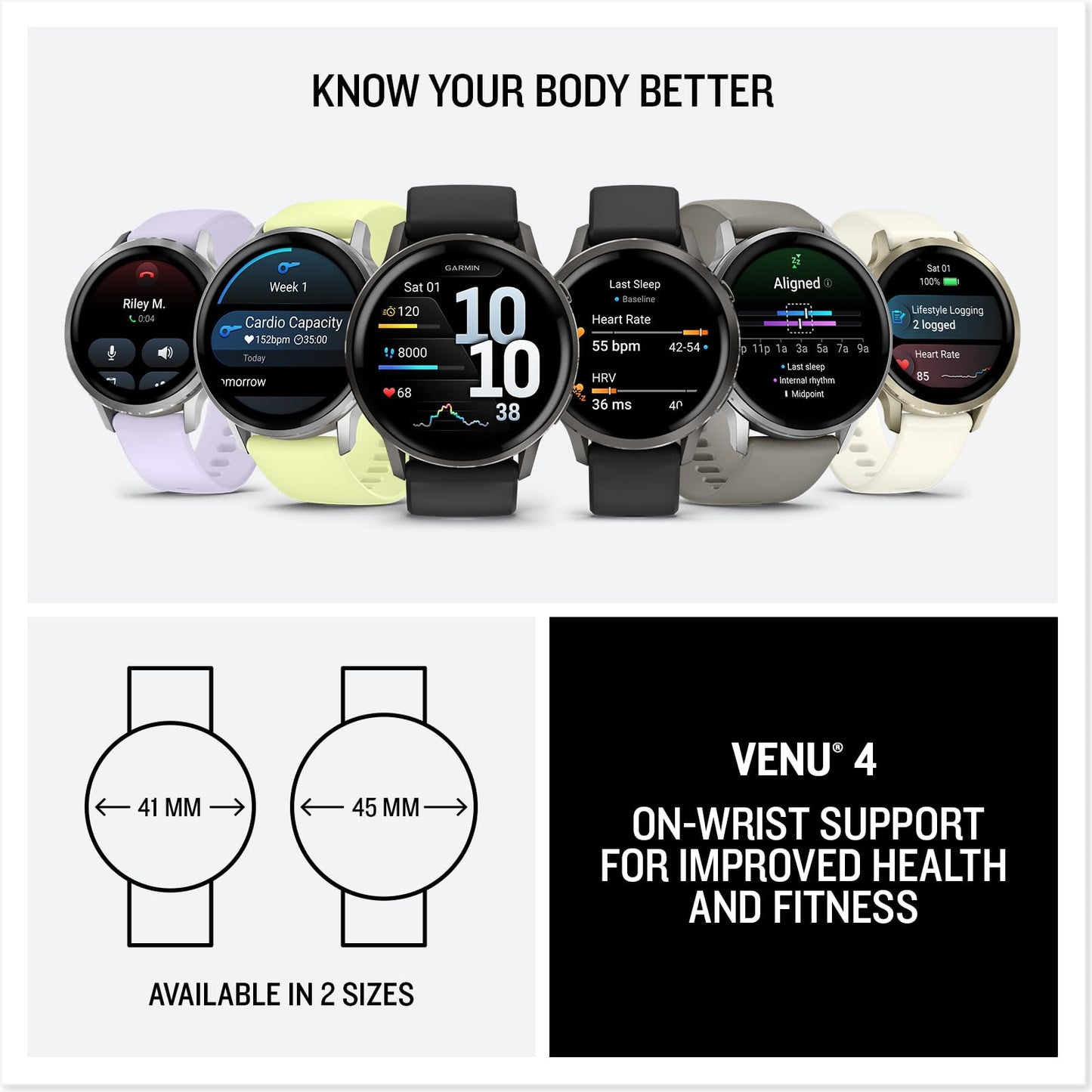 Garmin Venu® 4, 45mm, Advanced Health and Fitness GPS Smartwatch, Bright and Colorful Display, Built-in Flashlight, 12 Days of Battery Life, Silver with Citron Silicone Band