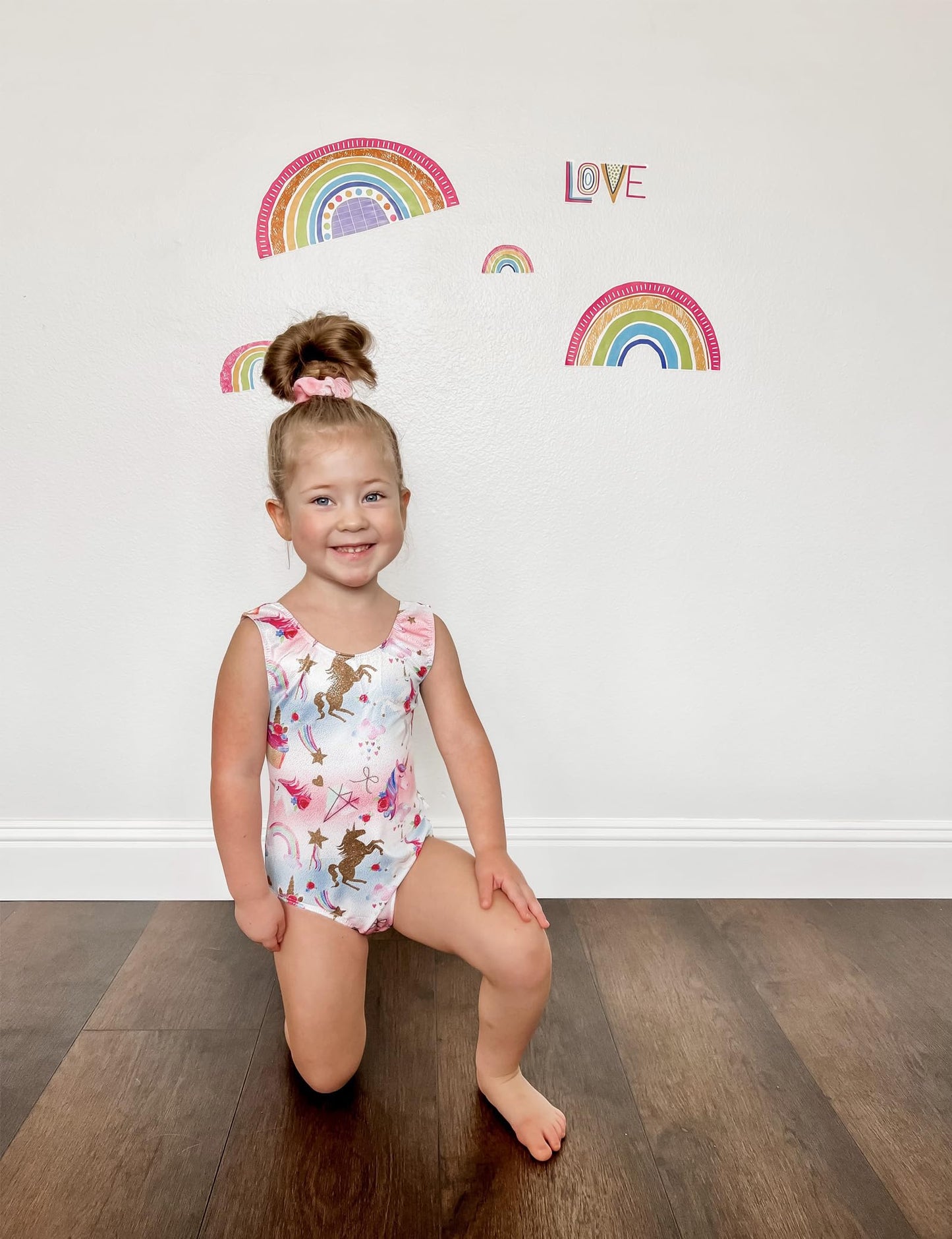 Domusgo Leotards for Girls Gymnstics Size 10 12 Years Old One Piece Sleeveless Shiny Rainbow Unicorn Athletic Activewear