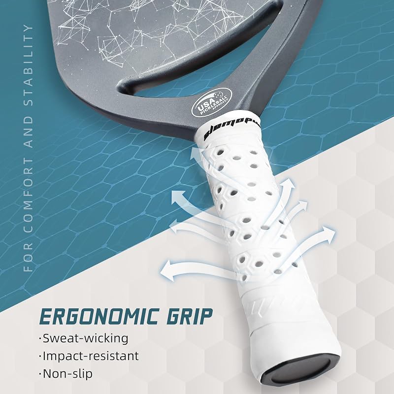 Pro Pickleball Paddle Gray - T700 Carbon Fiber 16mm Core with Overgrips, USAPA Approved