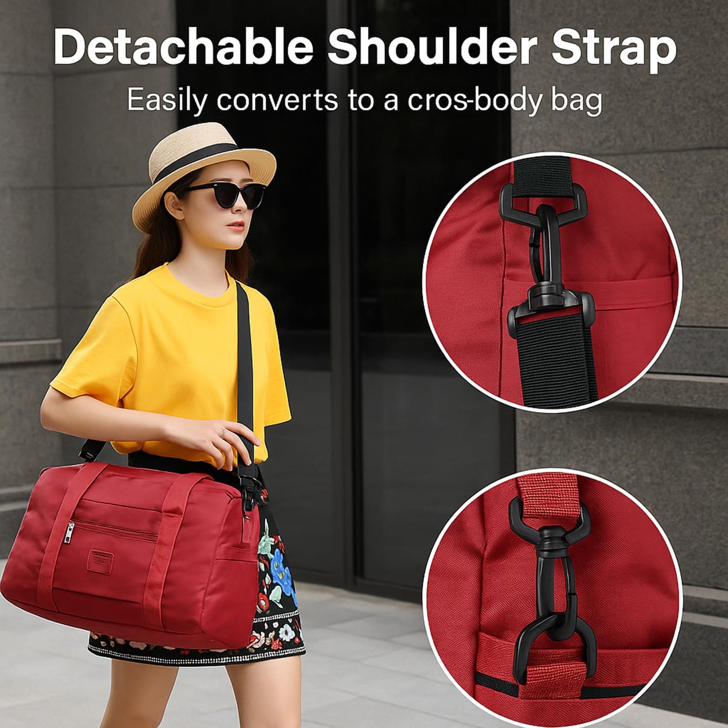 PPDVUUT Folding Duffle Bag for Travel – Large Capacity Waterproof Oxford Cloth Weekender Carry On Tote with Crossbody strap, Lightweight Foldable Gym and Overnight Bag (1, Red, Large)