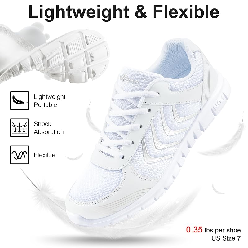 Alicegana Womens Lightweight Walking Shoes - White+8 Ultra Breathable Non Slip Sneakers
