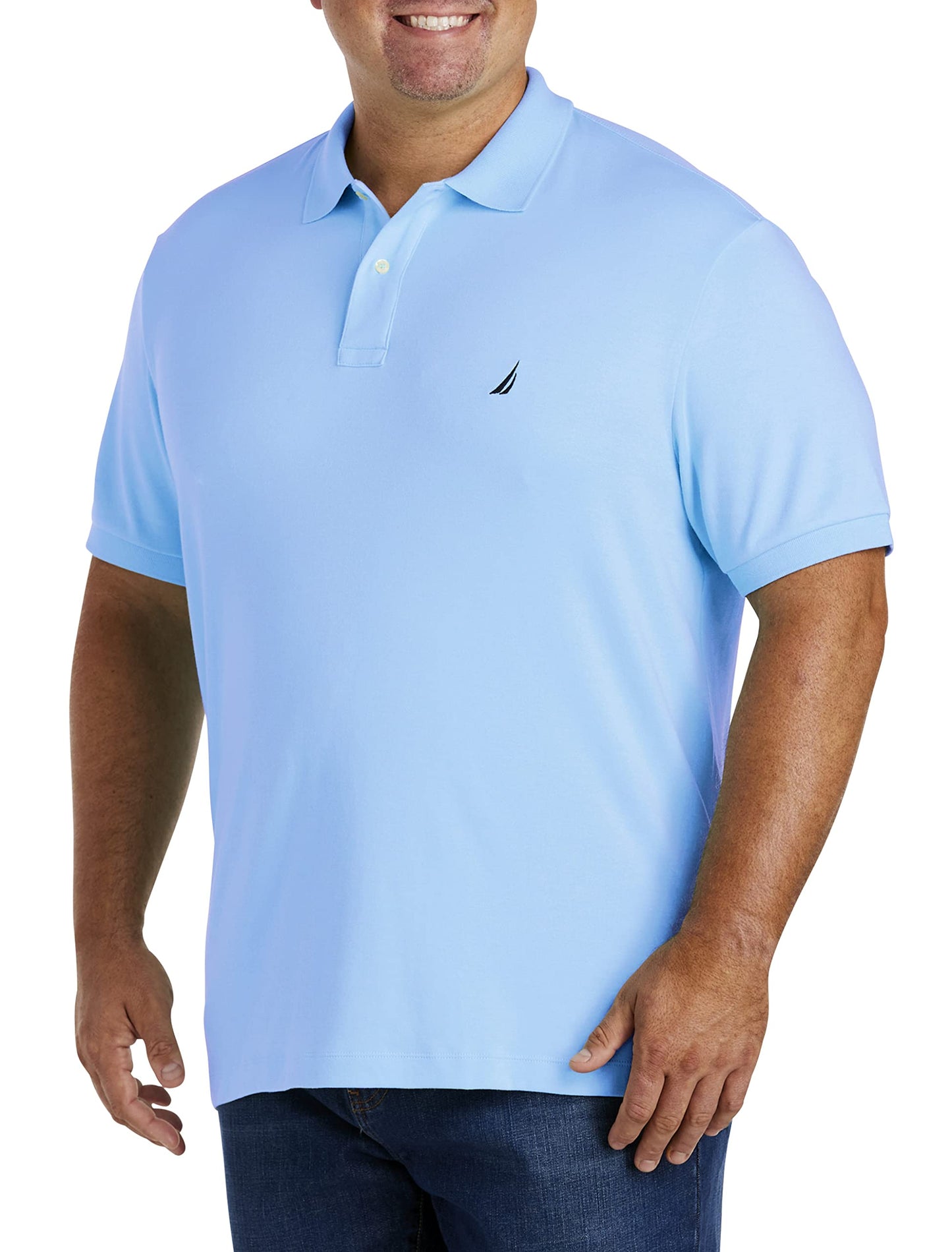 Nautica mens Classic Fit Short Sleeve Dual Tipped Collar Polo Shirt, Noon Blue, Large US