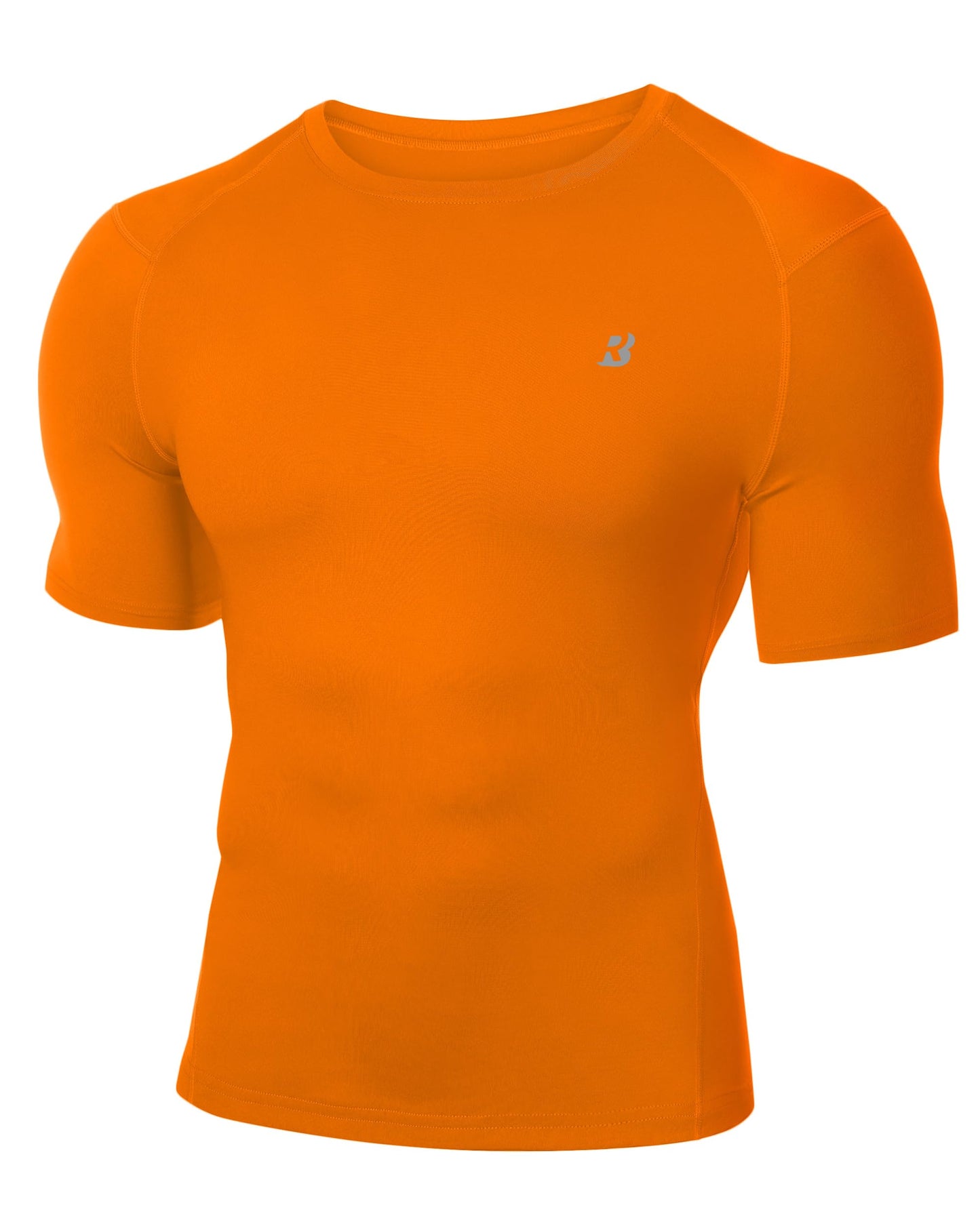 Roadbox Men's Compression Shirt Short Sleeve, Cool Dry Athletic Football Base Layer Tops, Sports Running Workout T Shirts Orange