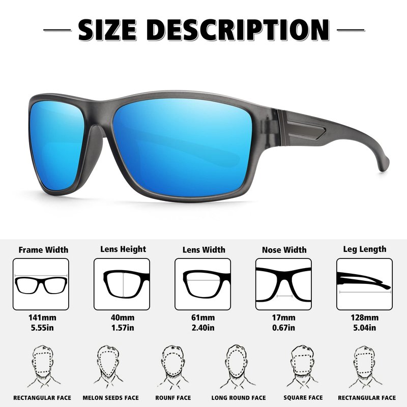 STORYCOAST Polarized Sports Sunglasses for Men Women Unbreakable Frame Cycling Fishing Driving 2Pack Black+Clear Gray Frame/Blue Mirror Lens
