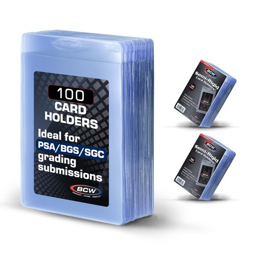 BCW Semi Rigid Card Holder #1 | 100 Pack | Semi Rigid Card Sleeves for Grading | PSA Submission Card Savers I for Sports, Pokémon, and Memorabilia Cards