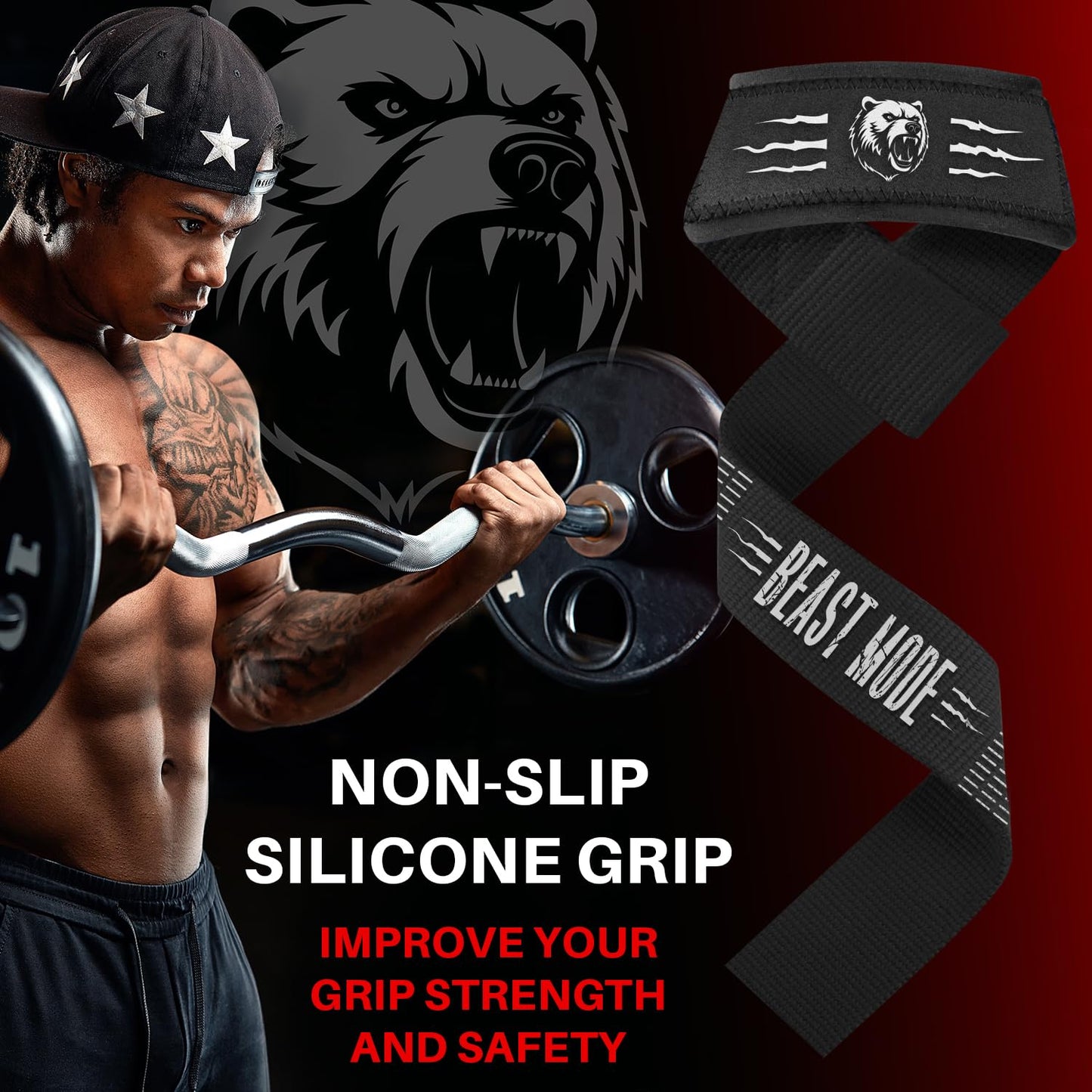 TECEUM Lifting Wrist Straps with Neoprene Padding Support – Black and White – Grizzly – Heavy Duty Wrist Workout Straps For Men and Women – Ideal for Powerlifting, Strength Training, Bodybuilding