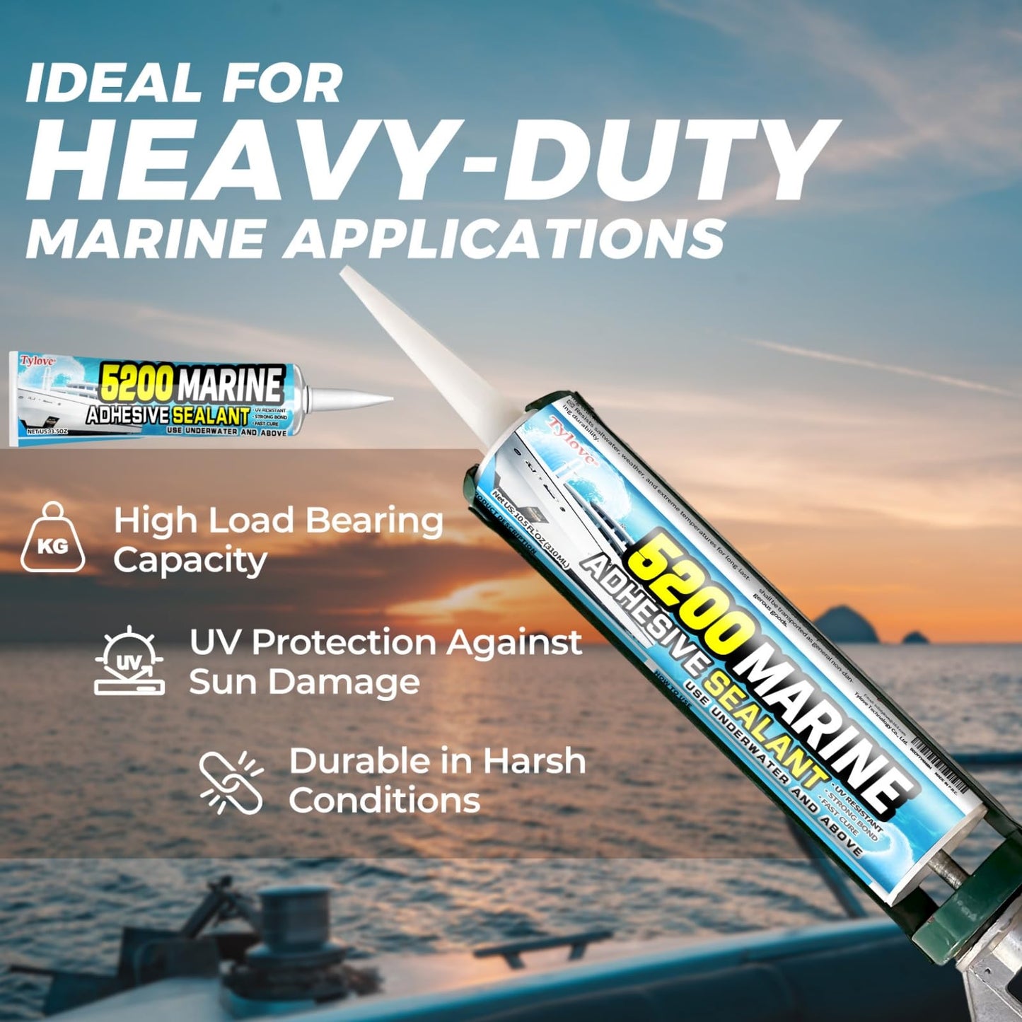 5200 Marine Sealant Adhesive Fast Cure 3oz – Permanent Waterproof Bond for Boats, RVs, Decks & Pool Tile, UV Resistant Above & Below Waterline