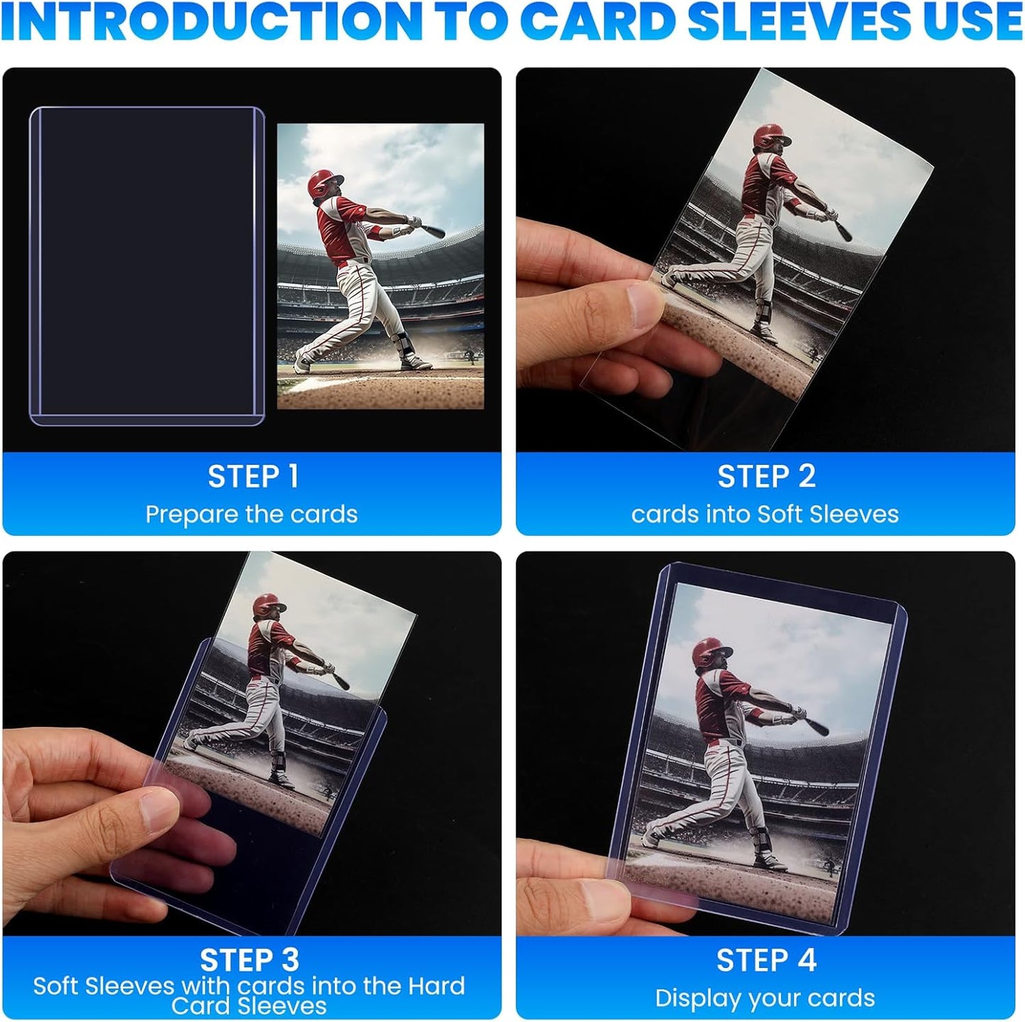 200 Card Sleeves Top Loaders for Cards, 3" x 4" Hard Plastic Toploaders, Baseball Card Protectors, Trading Card Holder for Football Sports Cards (100 Toploaders + 100 Penny Sleeves)