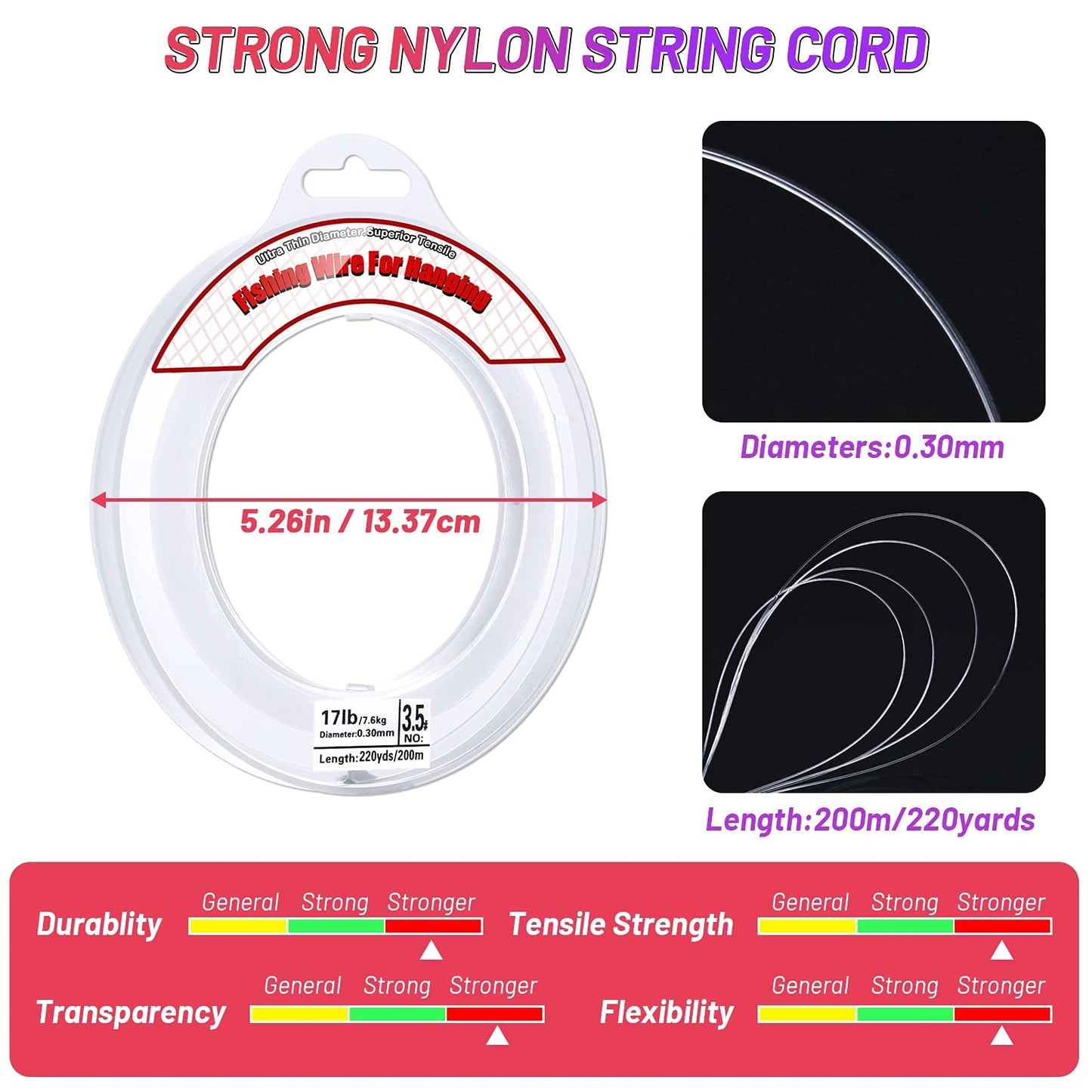 Fishing Line Clear, Acejoz 656FT Clear Fishing Wire for Hanging, 200 Meters 0.3mm Nylon String Supports 17 Pounds, Invisible Fishing Line for Balloon Garland Hanging Decorations Beading and Crafts…