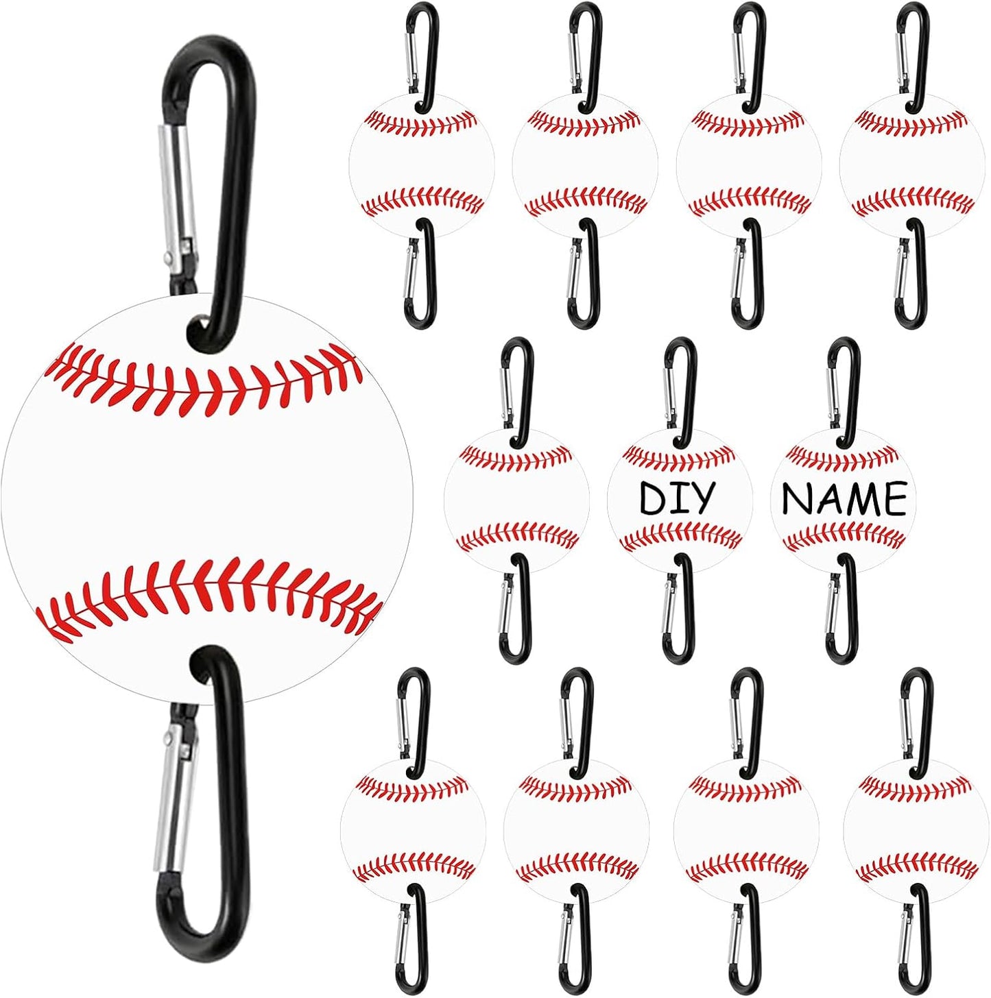 12 Pack Baseball Softball Bag Fence Hooks – Thick Fence Clips with Writable Acrylic Plates – Dugout Organizer for Baseball Softball Gear, Backpacks, Helmets, Bottles, Team Gifts