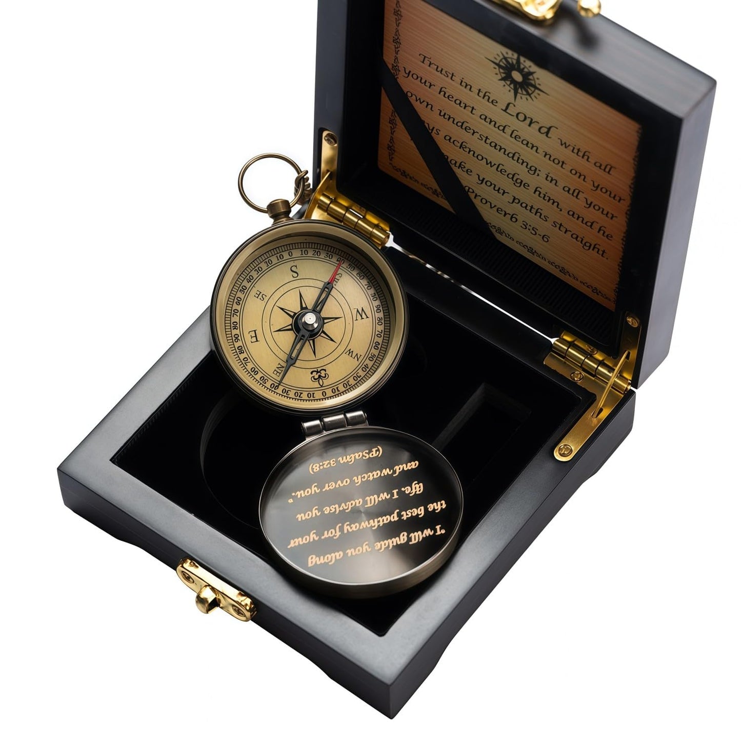 God's Guide & Blessing Compass, Trust in The Lord Compass, Wood Box Greeting, Inspirational Gift Men, Christian Boys Baptism Gifts, Graduation Day with Wooden Box