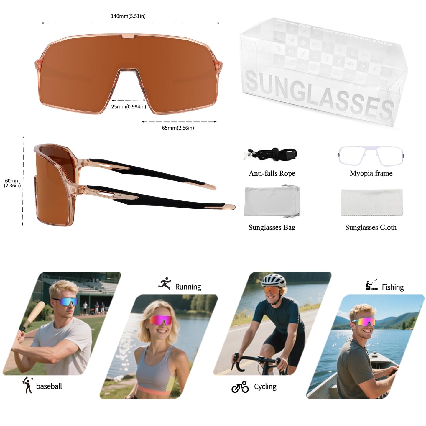 Ukoly Baseball/Running Sunglasses Cycling Glasses For Men Women,Sport Sunglasses HD Lens UV400 Protection TR90 Frame 650 (HD Polarized Brown)
