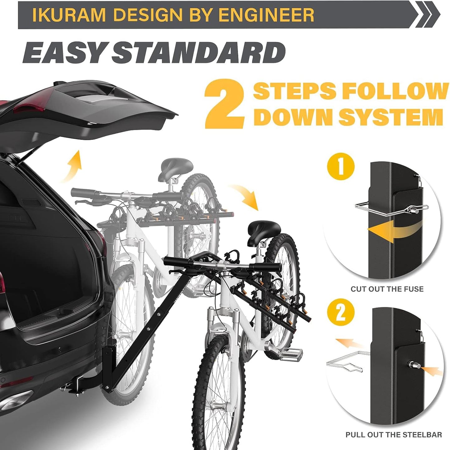 2 Bike Rack Hitch Mount, 200 lbs Electric Bicycle Carrier Rack Platform Style for Cars Trucks SUVs Minivans, fits MTB Gravel Road Bike with Up to 5-inch Fat Tire Carrier Rack - 2" Hitch Receiver