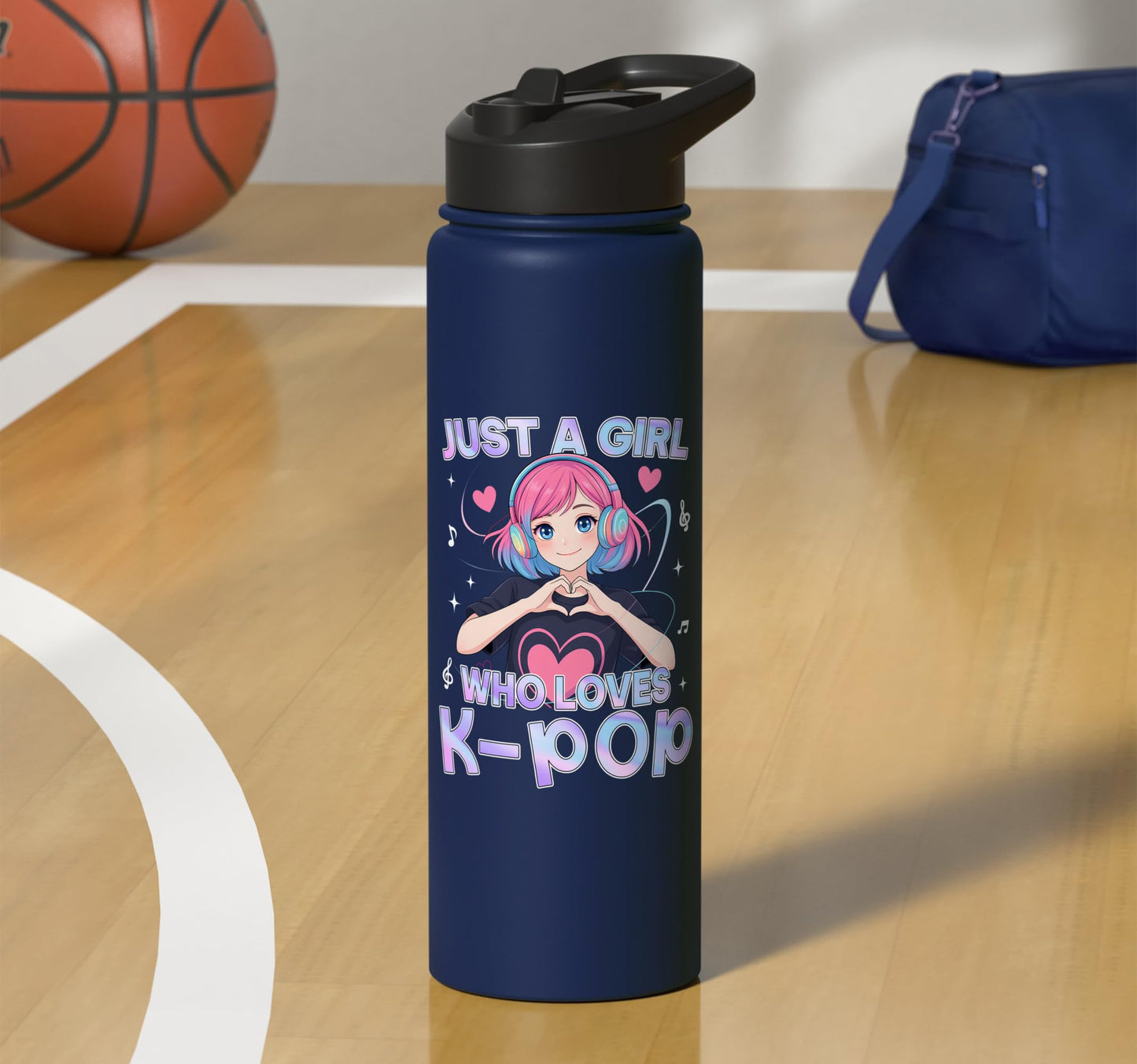 Just A Girl Who Loves K-Pop Cute Anime Kawaii Music Kpop Stainless Steel Insulated Water Bottle
