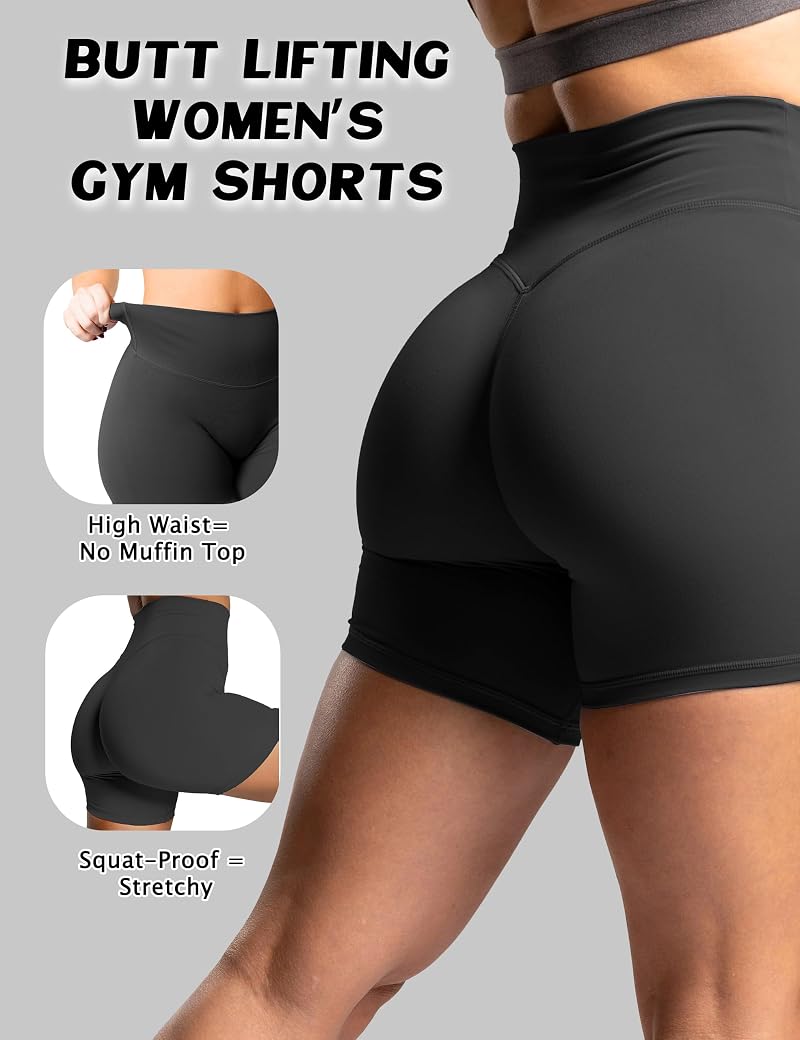 Unthewe Women's 4.5'' High-Waisted Biker Shorts - Squat Proof, Tummy Control (Black, Medium)