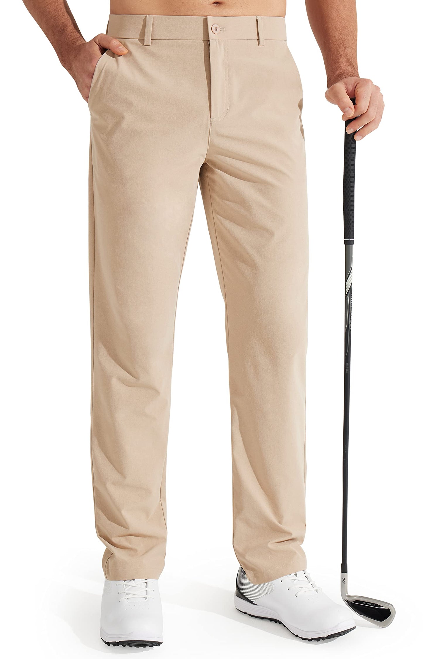 Libin Men's All Day Comfy Golf Pants Work Dress Pants 34" Quick Dry Lightweight Business Casual Trousers for Men with Pockets Water Resistant, Khaki, 34W x 34L