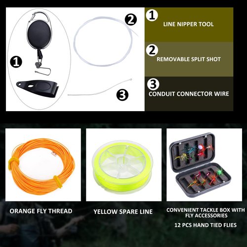 Sougayilang Fly Fishing Combo, 4 Piece Fly Rod and Die Cast Aluminum Alloy Reel Complete Starter Package with Rod Bag-Turquoisee-#5