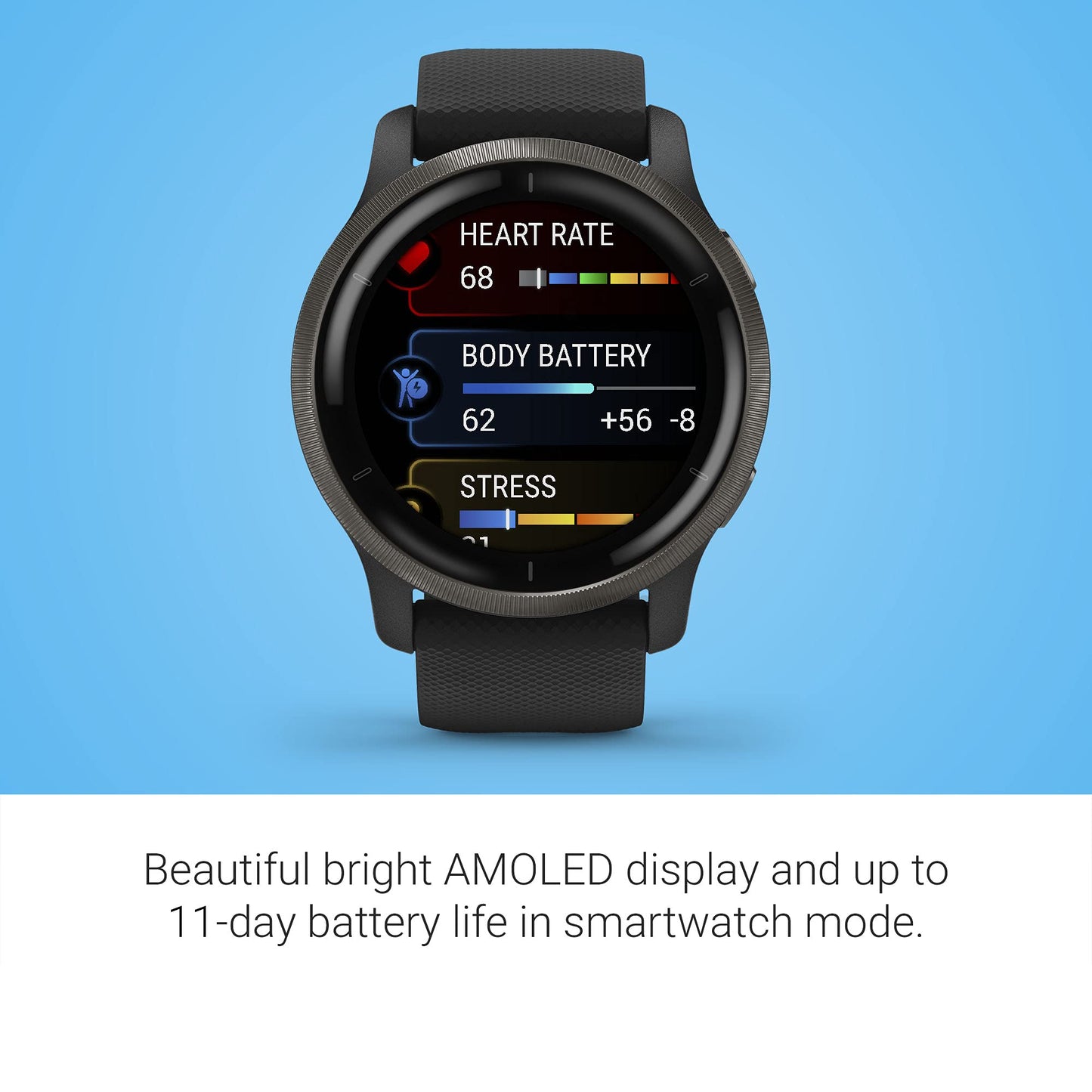 Garmin Venu 2, GPS Smartwatch with Advanced Health Monitoring and Fitness Features, Slate Bezel with Black Case and Silicone Band