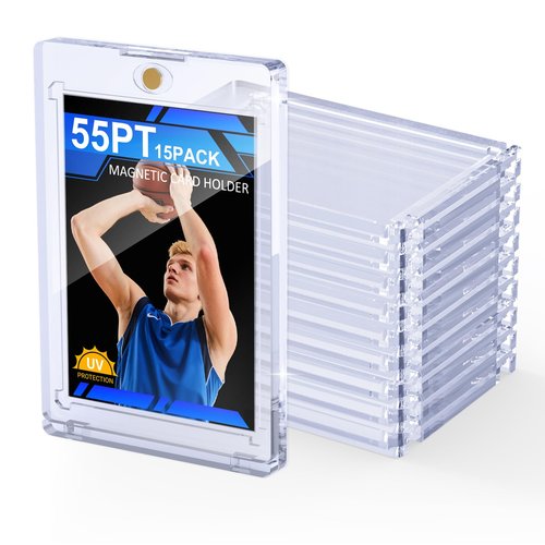 SAMYUCHO 15ct Magnetic Card Holder, 55pt One Card Touch Holders for Trading Cards, U-V Protection Card Display Case Protectors Sleeves Hard Plastic Cover for Sports Game