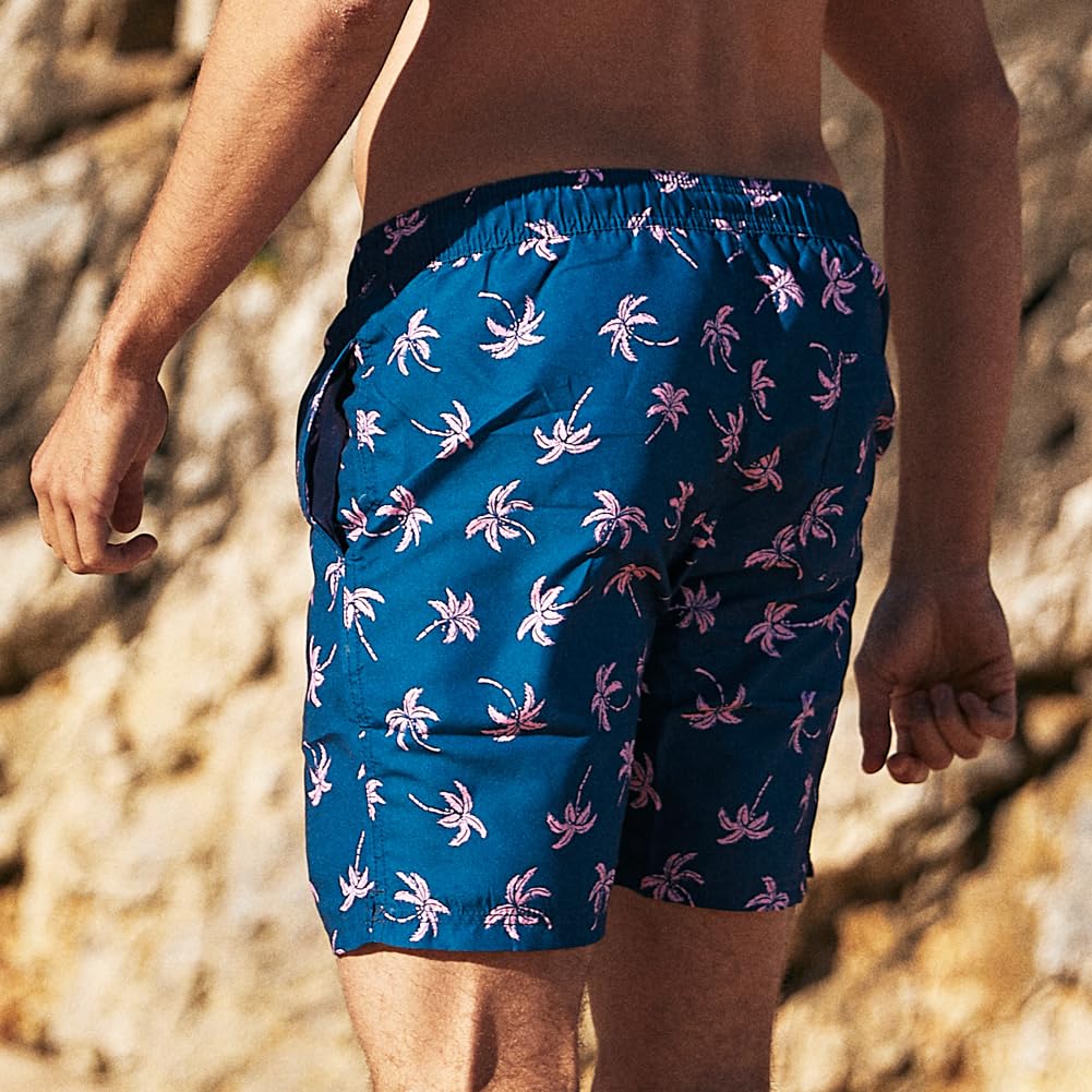 maamgic Mens Swim Trunks Quick Dry Swim Shorts with Mesh Lining Funny Swimwear Bathing Suits 7inch Navy Palm X-Small