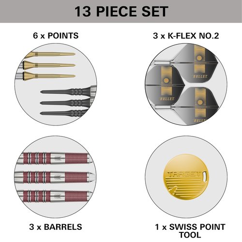 TARGET Darts Stephen Bunting 95K Soft Tip Dart Set, 19G | Kflex Flights & Shafts, The Bullet Player Edition 95% Tungsten Darts, Nano Swiss Steel Tip Conversion Points & Premium Keyring SP Tool
