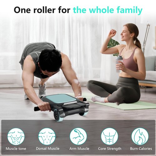 Roller with 4 Wheels: Automatic Rebound Abdominal Wheel for Core Workout, Workout Equipment for Home and Gym, Abdominal Exercise Roller for Men and Women