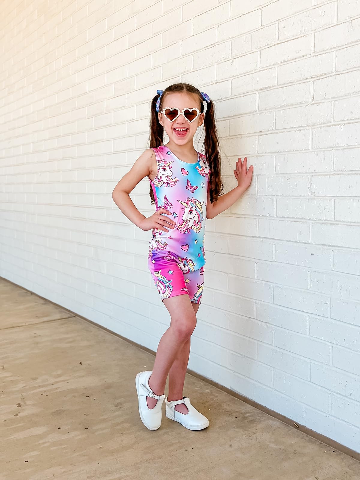 Taubow 2 Packs Leotards for Girls Size 7-8 Gymnastics Outfit Rainbow Leotard Unicorn Biketard with Shorts Tumbling Outfit