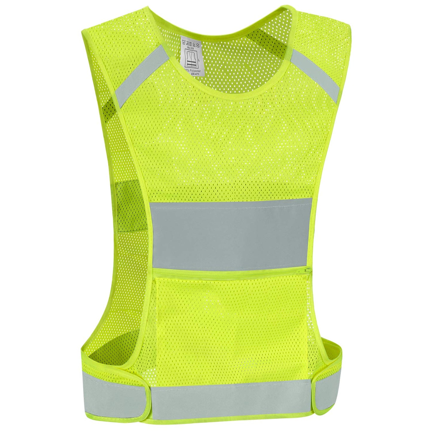 IDOU Reflective Vest Safety Running Gear with Pocket, Ultralight &Adjustable Waist&360°High Visibility for Running,Jogging,Biking,Motorcycle,Walking,Women & Men/Neon Yellow/L