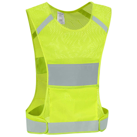 IDOU Reflective Vest Safety Running Gear with Pocket, Ultralight &Adjustable Waist&360°High Visibility for Running,Jogging,Biking,Motorcycle,Walking,Women & Men/Neon Yellow/L