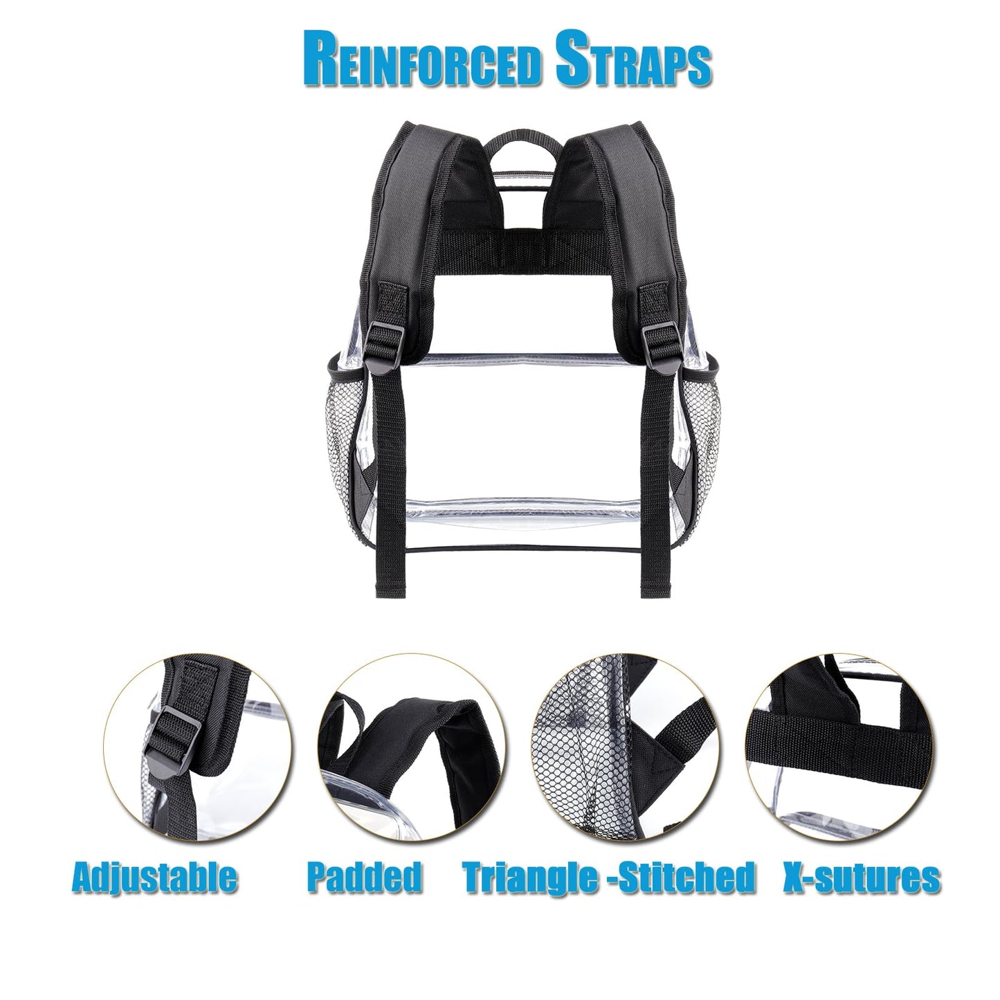 Crosstime Clear Backpack for Stadium Events 12x6x12, Stadium Approved Transparent Bag with Reinforced Straps for Sports, Games, Concerts, Festivals