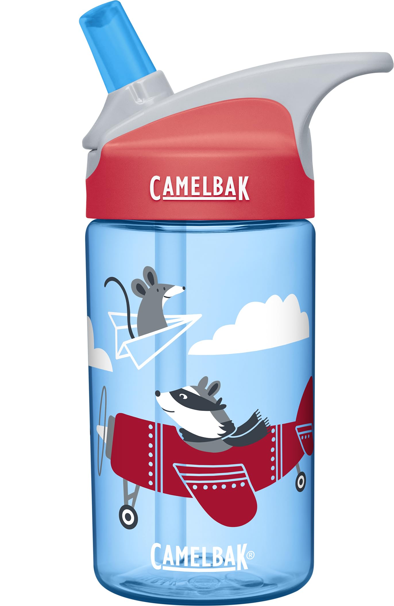 CamelBak Eddy Kids Water Bottle with Big Bite Valve, Spill‑Resistant Easy‑Sip Design for Everyday Hydration, 12oz, Airplane Bandits
