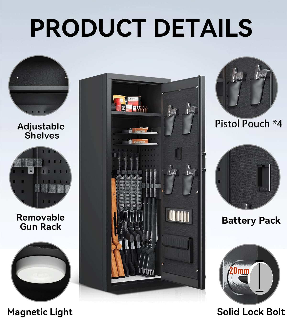 12-15 Gun Safe Gun Safe for Rifles and Pistols Large Rifle Safe Biometric Quick Access Fingerprint Gun Rifles and Password Lock Gun Safes & Cabinets with Adjustable Shelves