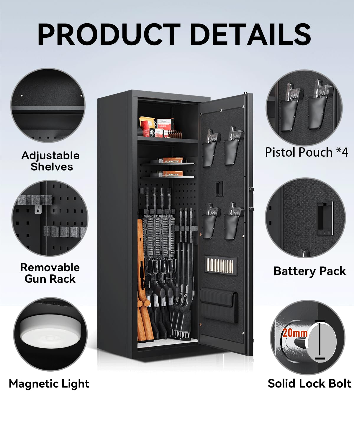 12-15 Gun Safe Gun Safe for Rifles and Pistols Large Rifle Safe Biometric Quick Access Fingerprint Gun Rifles and Password Lock Gun Safes & Cabinets with Adjustable Shelves