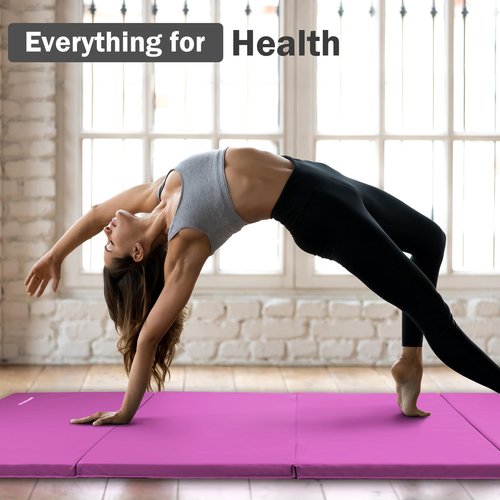 Fitvids Folding Exercise Aerobics Mat, 4'x8'x2" Extra Thick High Density Gymnastics Mat, Anti Tear Exercise Aerobics Mats for MMA, Stretching, Cheerleading Martial Arts, Gymnastic, Pink