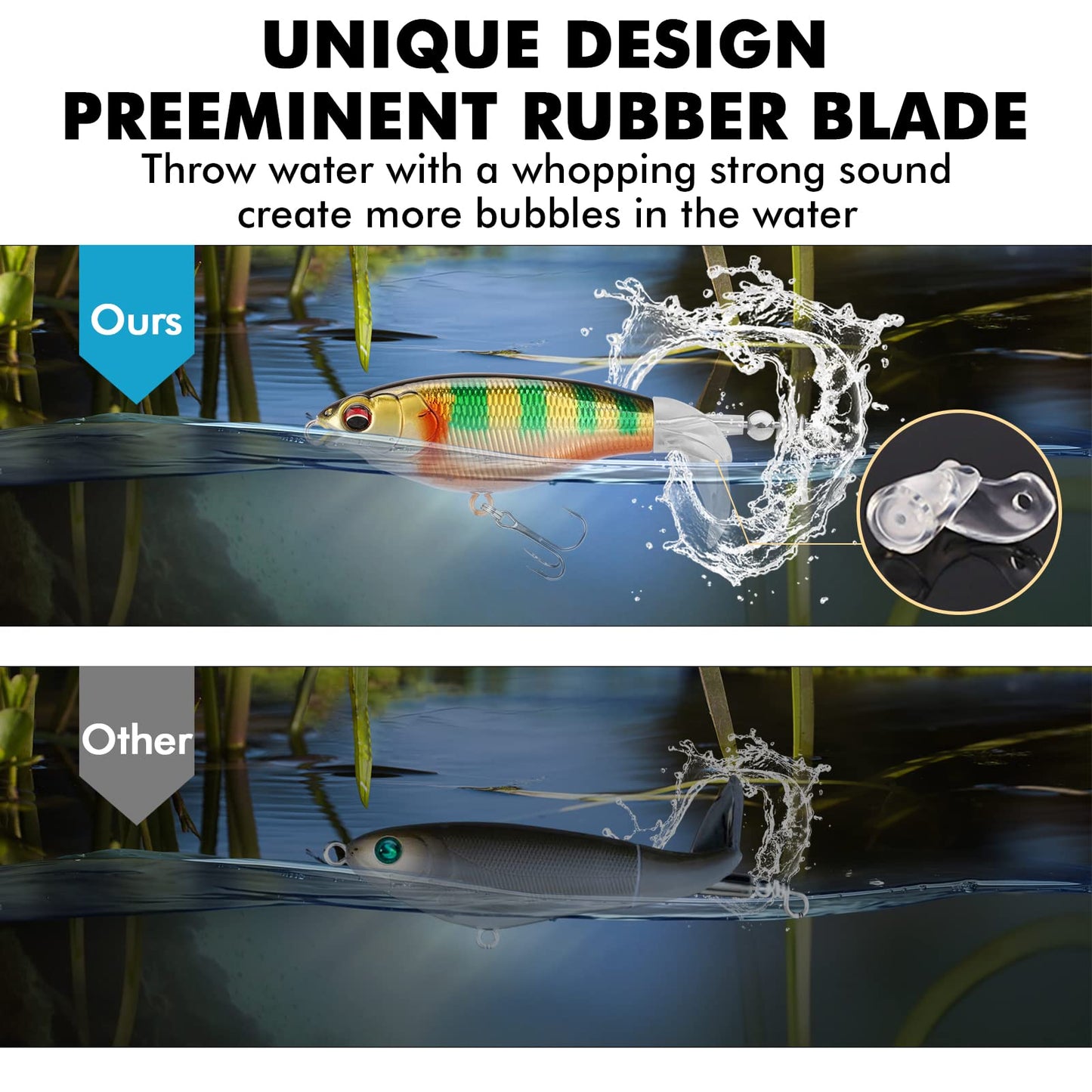 TRUSCEND Popobait Easy Catch Fishing Lures with BKK Hooks, Instant Startup, Longer Cast, Balanced Spray/Sound/Swim, Plopper Topwater Lures for Bass, Trout, Pike, Freshwater Saltwater Fishing Teasers